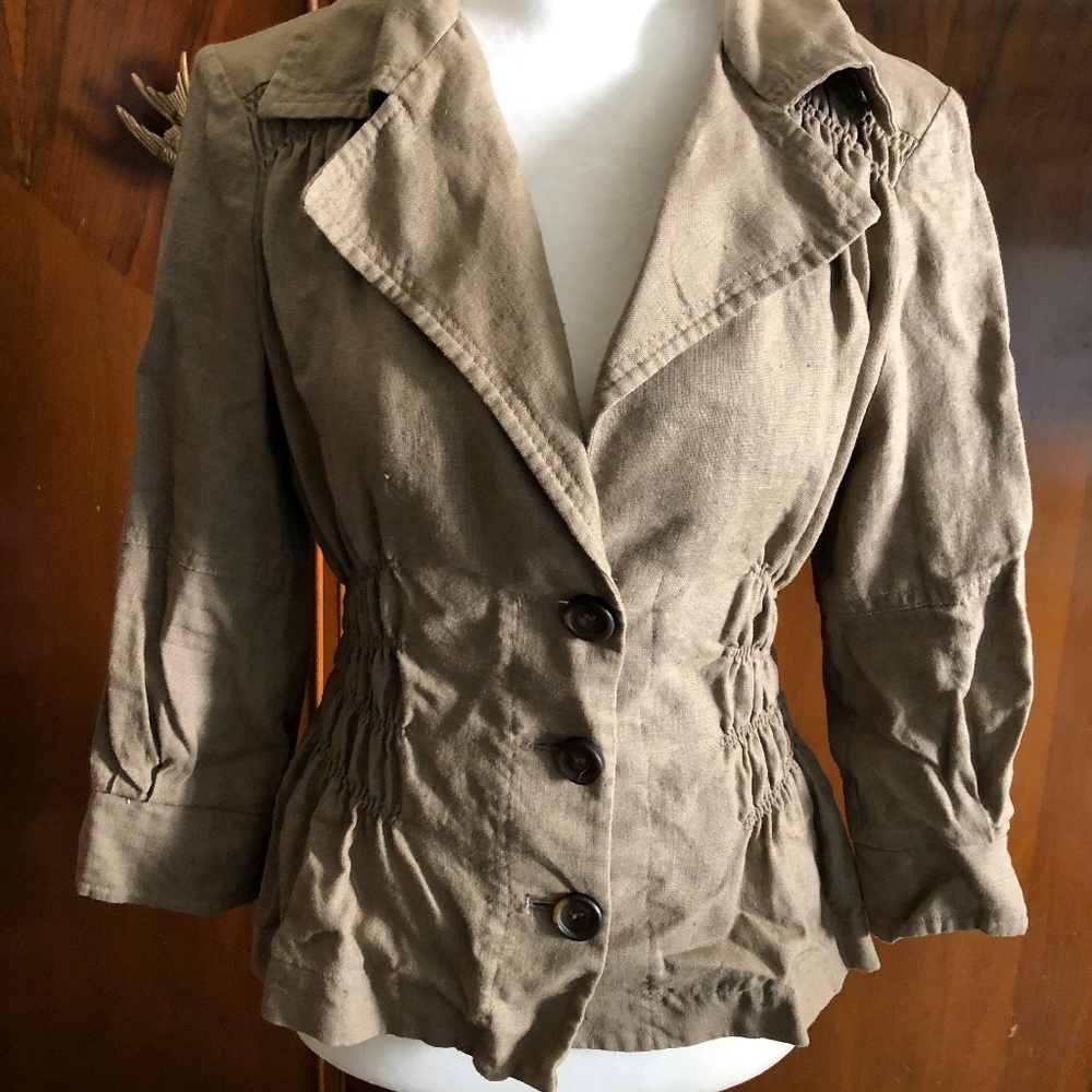 Zara smocked linen safari shirt